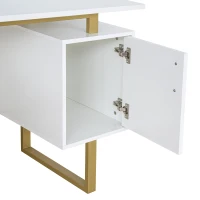 Modern White Desk with 2 Storage Drawers and Cabinet, Sleek Floating Desktop Computer Writing Table for Home Office, 51" L x 23.5" W x 30" H, White(m-10)