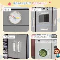 Qaba Wooden Play Kitchen with Lights Sounds, Kids Kitchen Playset with Washing Machine, Water Dispenser, Microwave, Range Hood, Refrigerator, Utensils, Gift for 3-6 Years Old(m-5)