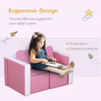 Qaba Kids Sofa Set 2-in-1 Multi-Functional Toddler Table Chair Set 2 Seat Couch Storage Box Soft Sturdy Pink(m-4)