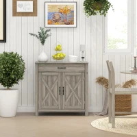 HOMCOM Farmhouse Sideboard Cabinet with Barn Doors Kitchen Buffet Cabinet with Drawer and Adjustable Shelf Gray Wash(m-10)