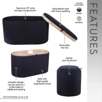 Multi-Functional Storage Ottoman with Reversible Tray Top, Versatile Seat for Living Rooms, 30" L x 15.5" W x 16.5" H, Black(m-4)