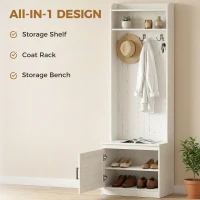 HOMCOM Narrow Hall Tree with Shoe Storage Bench, Rustic Entryway Bench with Coat Rack, Accent Coat Tree with Storage Shelves for Hallway, Mudroom, White Wood Grain(m-4)