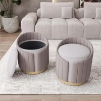 Practical Storage Ottoman with Hidden Compartment, Cozy Vanity Stool for Bedrooms and Living Rooms, 15.5" L x 15.5" W x 19" H, Taupe(m-1)