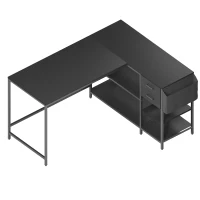 Modern L-Shaped Desk with 2 Drawers and Fabric Organizer, Contemporary Corner Computer Desk for Home Office, 55" L x 46.5" W x 29.5" H, Black(m-7)