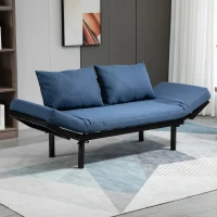 HOMCOM Single Person Chaise Lounger, Modern Sofa Bed with 5 Adjustable Positions, 2 Large Pillows, and Birch Legs, Blue(m-4)