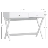 HOMCOM Modern Writing Desk, White Computer Desk, Vanity Makeup Table with Two Drawers, X-shaped Leg for Home Office, Bedroom(m-3)