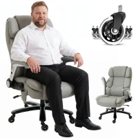 HOMCOM Ergonomic Office Chair with Inflatable Adjustable Lumbar Support, 400 Lbs Heavy Duty High Back Desk Chair, Light Gray(m-11)