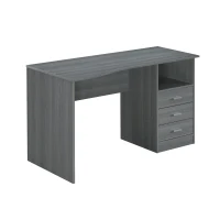 Classic Computer Desk with 3 Drawers and Side Shelf, Modern Contoured Workstation Table for Home Office Studio, 51" L x 23.5" W x 29.5" H, WengeGrey(m-11)