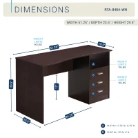 Classic Computer Desk with 3 Drawers and Side Shelf, Modern Contoured Workstation Table for Home Office Studio, 51" L x 23.5" W x 29.5" H, Wenge(m-3)