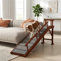 PawHut Wooden Dog Ramp with Removable Guardrails, Non-Slip Surface, 73" Long, Brown(m-3)