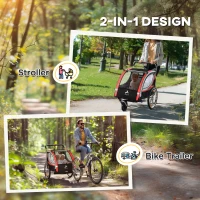 Aosom 2-in-1 Walk/Ride Child Baby Bike Trailer for Kids 2 Seater, High-Visibility Bike Stroller for Toddler Wagon, Weather-Strong Double Bicycle Trailer Accessory, Red(m-4)