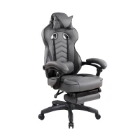 Comforting Executive Chair with Extending Footrest and Headrest Pillow, Ergonomic Office Chair for Gaming Rooms, 28″ L x 27″ W x 48.5″ H, Gray(m-8)