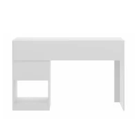 Sleek Expandable Desk with 2 Drawers and Open Bottom Shelf, Modern Home Office Computer Writing Table for Apartment, 47.5" L x 18" W x 29.5" H, White(m-11)