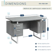 Modern White Desk with 2 Storage Drawers and Cabinet, Sleek Floating Desktop Computer Writing Table for Home Office, 51" L x 23.5" W x 30" H, Grey(m-3)