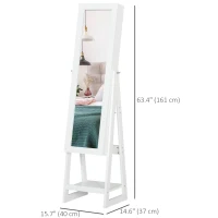 HOMCOM Jewellery Cabinet with Full-Length Mirror, Standing Jewelry Armoire with LED Light, White(m-3)
