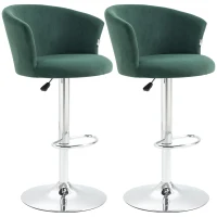 HOMCOM Adjustable Bar Stools Set of 2, Velvet Upholstered Counter Height Barstool with Swivel Seat, Wing Back, ‎Dark Green(m-11)