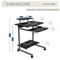 Compact Computer Cart with Adjustable Shelf and Slide-Out Keyboard, Space-Saving Desk for Dorms, 28.5" L x 20.5" W x 35.5" H, Black(m-3)