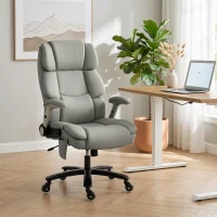 HOMCOM Ergonomic Office Chair with Inflatable Adjustable Lumbar Support, 400 Lbs Heavy Duty High Back Desk Chair, Light Gray(m-2)