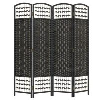 HOMCOM 4 Panel Folding Room Divider, Portable Privacy Screen, Wave Fiber Room Partition for Home Office, Black(m-11)