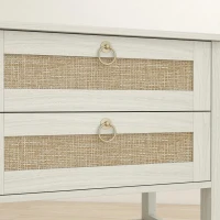 HOMCOM Set of 2 Boho Bedside Tables, Rattan Nightstands with 2 Drawers, Storage Shelf, End Side Tables for Bedroom, White Oak(m-9)