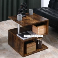 HOMCOM 20" Modern End Table, Accent Side Table, S-Shaped Coffee Table with Storage Shelf and Steel Poles, Rustic Brown(m-6)