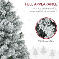 HOMCOM 7.5' Prelit Artificial Flocked Christmas Trees, with Snow Frosted Branches, Warm White LED Lights, Auto Open(m-6)