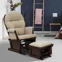 HOMCOM Nursery Glider Rocking Chair with Ottoman, Thick Padded Cushion Seating and Wood Base, Cream White(m-10)