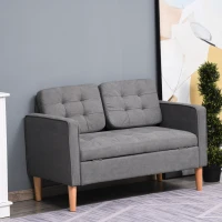 HOMCOM Modern 2-Seater Loveseat Button-Tufted Fabric Couch with Storage Chest, Cushions and Rubberwood Legs for Living Room, Grey(m-2)