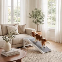 PawHut 49" Pet Ramp for Dogs & Cats with Non-Slip Carpet, White(m-2)