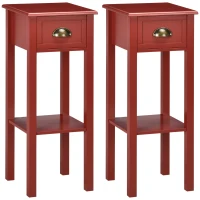 HOMCOM 2-Tier Nightstand, Side Table with Drawer and Shelf for Living Room or Bedroom, Set of 2, Red(m-11)