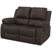 HOMCOM PU Leather Manual Recliner Sofa, Double Reclining Loveseat with Pull Tab Control Footrest for Living Room, Brown(m-2)