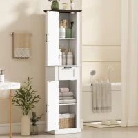 HOMCOM 65" Tall Bathroom Storage Cabinet, Freestanding Farmhouse Slim Bathroom Cabinet with 2 Doors, Shelves and Drawer, White(m-8)