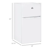 HOMCOM 3.2 Cu.Ft Mini Fridge with Freezer, Compact Refrigerator with Adjustable Thermostat, Shelf and Double Reversible Door for Bedroom, Dorm, Home Office, Energy Efficient, White(m-3)