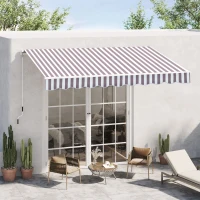 Outsunny 10' x 8' Retractable Awning, Patio Awnings, Sunshade Shelter w/ Manual Crank Handle, UV & Water-Resistant Fabric and Aluminum Frame for Deck, Balcony, Yard, Coffee Stripes(m-10)