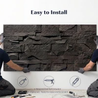 HOMCOM 8-Pack 3D Faux Stone Wall Panels, Lightweight Polyurethane Panels for Interior and Exterior Accent Walls, Black(m-6)