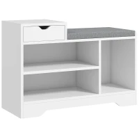 HOMCOM Upholstered Shoe Storage Bench, Hallway Shoe Storage with Seat, Drawer, 3 Open Shelves for Entryway, White(m-9)