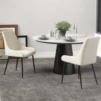 HOMCOM Upholstered Kitchen Chairs, Modern Dining Chairs Set of 2 with Diamond Tufting and Steel Legs for Dining Room, Cream White(m-8)