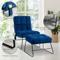 HOMCOM Accent Chair with Ottoman, Velvet Club Chair with Vibration Massage, Remote Control and Metal Legs for Living Room, Bedroom, and Home Office, Blue(m-6)