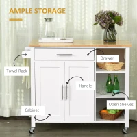 HOMCOM Wooden Rolling Kitchen Island on 360° Swivel Wheels Dining Cart with Drawer, Towel Rack for Kitchen, White(m-4)