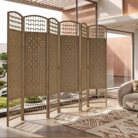 HOMCOM 6 Panel Folding Room Divider Portable Privacy Screen Wave Fiber Room Partition for Home Office Natural(m-7)