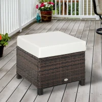 Outsunny 20" Patio Wicker Ottoman, Multipurpose Outdoor PE Rattan Footrest, Additional Seating, Side Table with Soft Cushion, Brown, White(m-2)