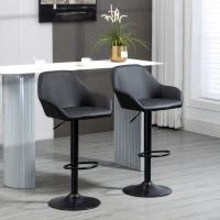 HOMCOM Adjustable Bar Stools Set of 2, Swivel Barstools with Footrest and Back, PU Leather and Steel Round Base, Black(m-1)