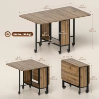 HOMCOM Folding Dining Table, Extendable Kitchen Table for Small Spaces with Storage Shelf and 6 Wheels, Brown Wood Grain(m-3)