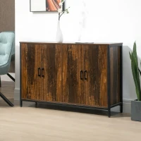 HOMCOM Industrial Sideboard Buffet Cabinet with Doors, Kitchen Cabinet, Coffee Bar Cabinet with Adjustable Shelves, Rustic Brown(m-10)