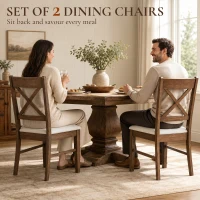 HOMCOM Dining Chairs Set of 2, Upholstered Kitchen Chairs with Rubberwood Frame, Padded Seat and X-Back, Walnut(m-4)