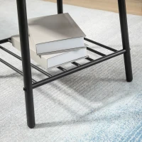 HOMCOM Square Side Table with Storage, 2-Tier End Table with Slat Shelf and Metal Frame for Living Room, Gray(m-9)