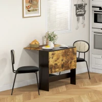 HOMCOM Drop Leaf Dining Table Wood Folding Table Multi-Use Side Table Dining Desk Space Saving Table, Rustic Brown and Black(m-8)