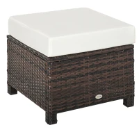 Outsunny 20" Patio Wicker Ottoman, Multipurpose Outdoor PE Rattan Footrest, Additional Seating, Side Table with Soft Cushion, Brown, White(m-1)