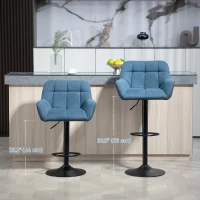 HOMCOM Swivel Barstools Set of 2 Adjustable Bar Stools with Footrest Armrests and PU Leather Back for Dining Room Dark Blue(m-4)