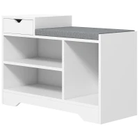 HOMCOM Upholstered Shoe Storage Bench, Hallway Shoe Storage with Seat, Drawer, 3 Open Shelves for Entryway, White(m-2)